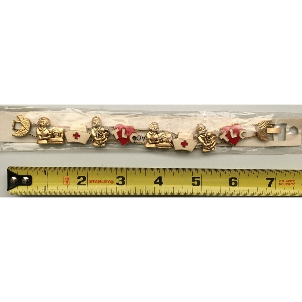 Pediatric Nurse Slide Charm Bracelet Vintage Gold Tone NICU Medical TLC Doctor
